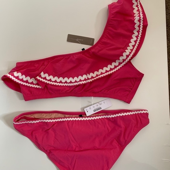 J. Crew Pink One Shoulder Top With Bikini Swim Bottoms 2pc Set - Picture 5 of 15